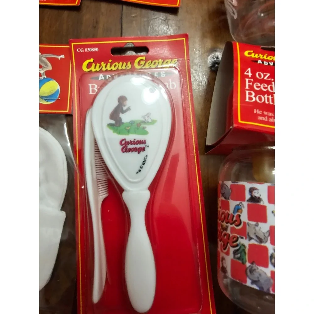 Vintage Curious George Adventures Baby Gift Set Bottles Mittens Hat Brush Wipes